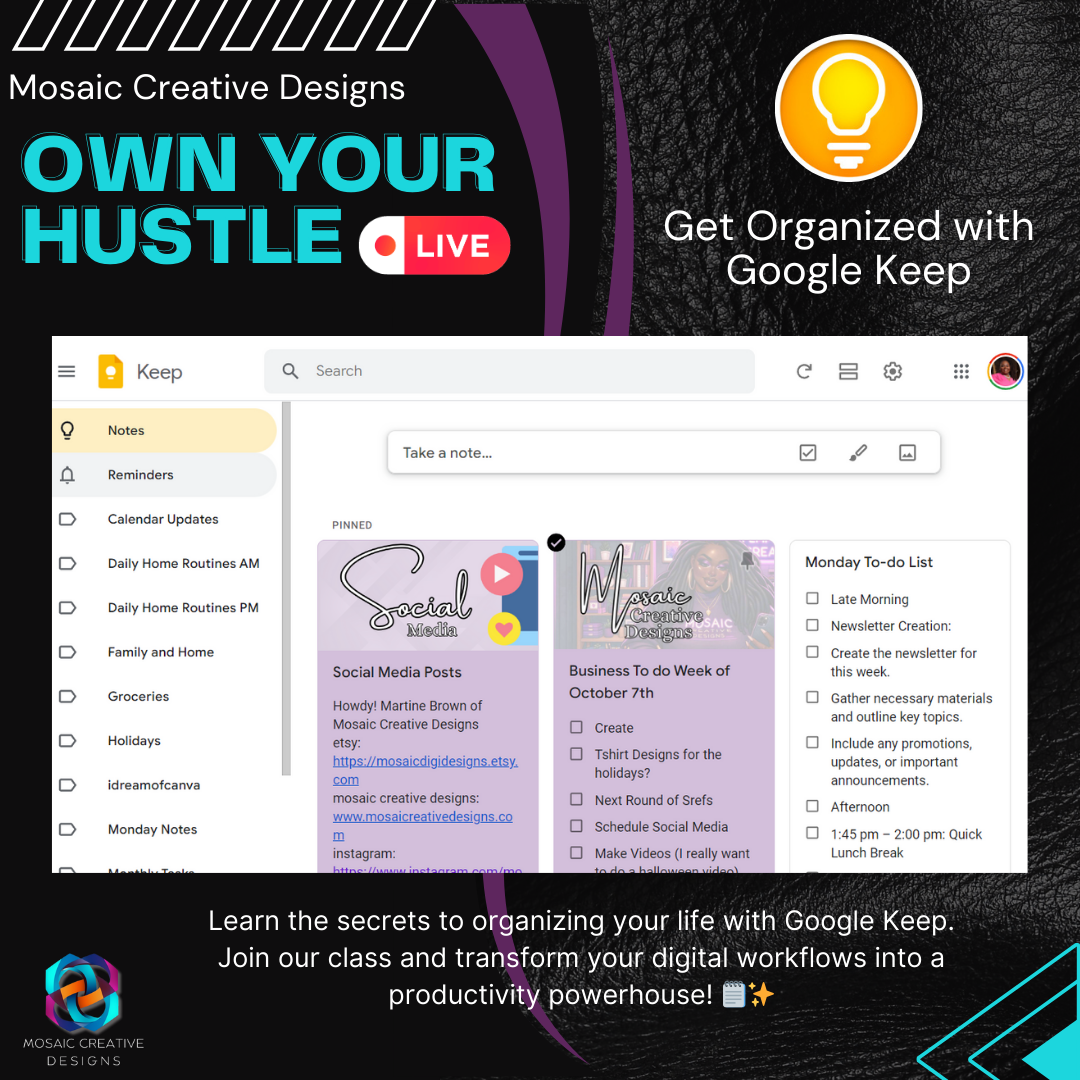 REPLAY FALL 24 LIVE 50% off at Check Out | Own Your Hustle: Get Organized with Google Keep